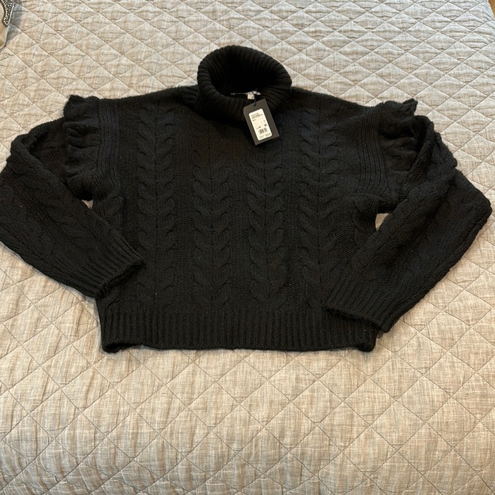 Joe's Jeans Black Cowl Neck Sweater with Statement Shoulders